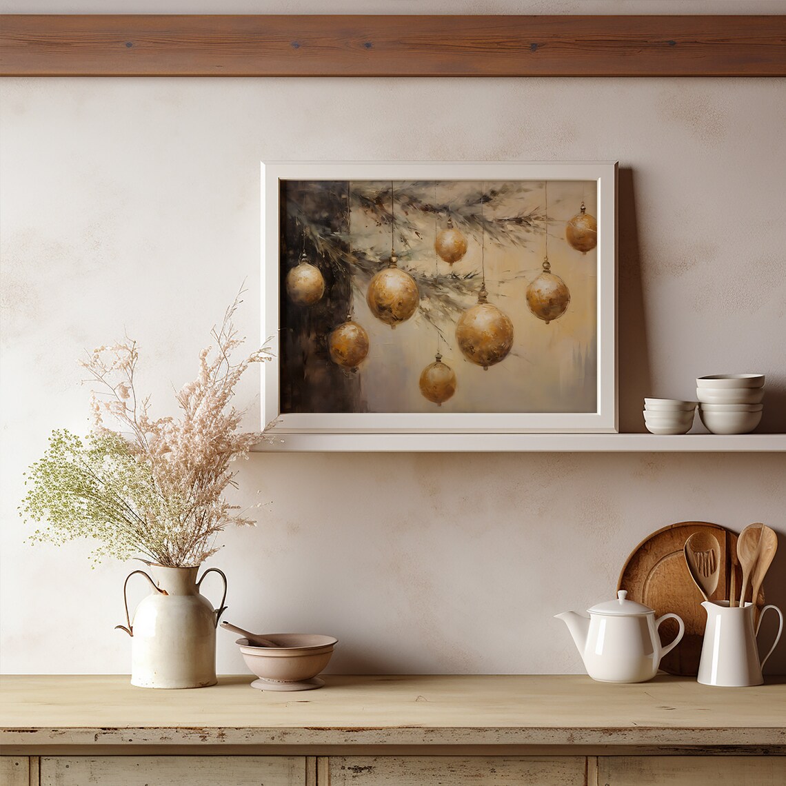 Gold Christmas Wall Art, Vintage Christmas Art Print - Image 4