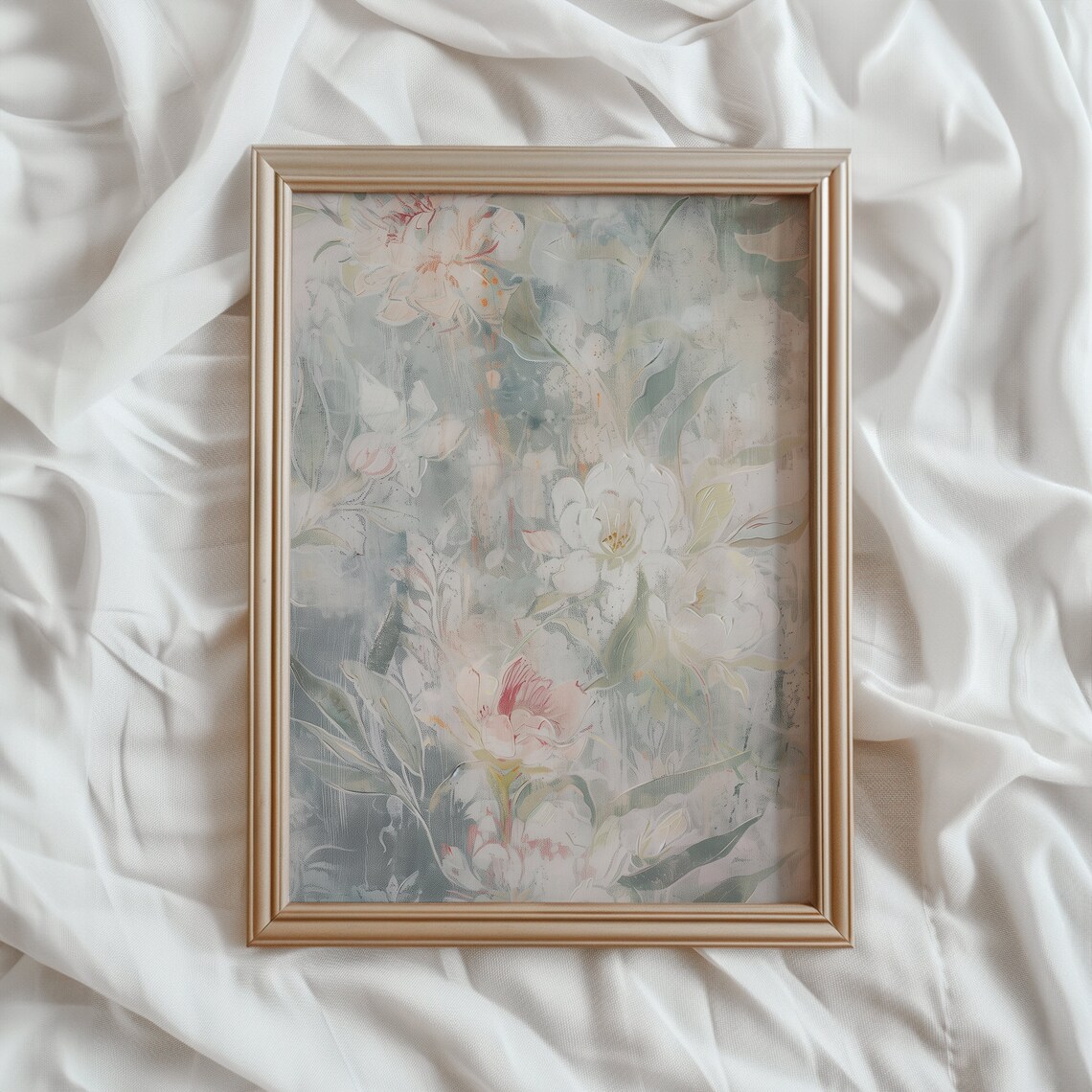 Pastel Floral Textile Art Print, Nursery Farmhouse Decor