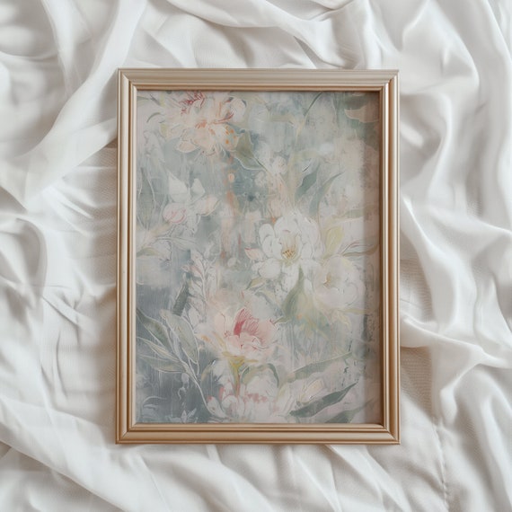 Pastel Floral Textile Art Print, Nursery Farmhouse Decor