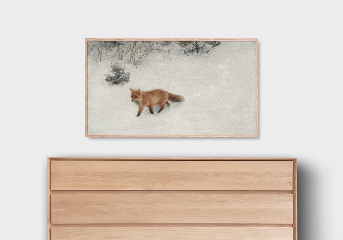 Red Fox Walking Through Snowy Winter Wilderness Painting Poster - Image 2