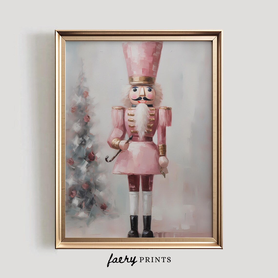 Pink Nutcracker Christmas Art Print, Holiday Decor
