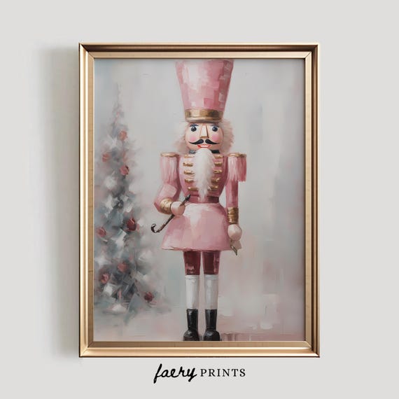Pink Nutcracker Christmas Art Print, Holiday Decor