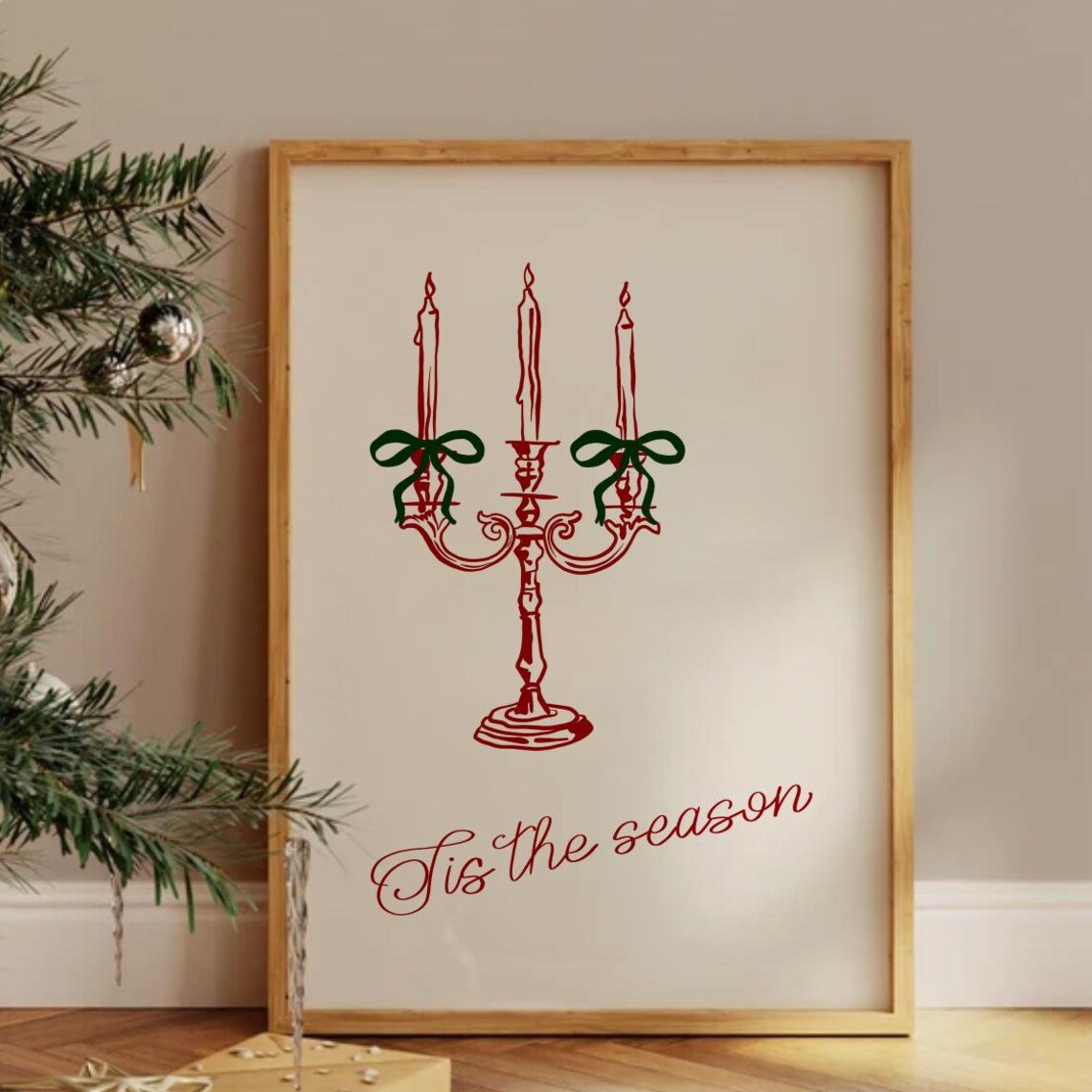 Tis the Season Red Candelabra Coquette Christmas Holiday Poster