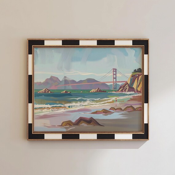 Baker Beach San Francisco Golden Gate Bridge Seaside Painting Art Poster