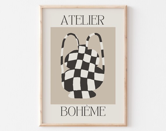 Galerie Bohme Checkered Vase Neutral Art Print