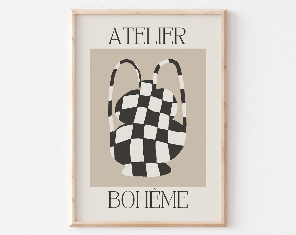 Galerie Bohme Checkered Vase Neutral Art Print
