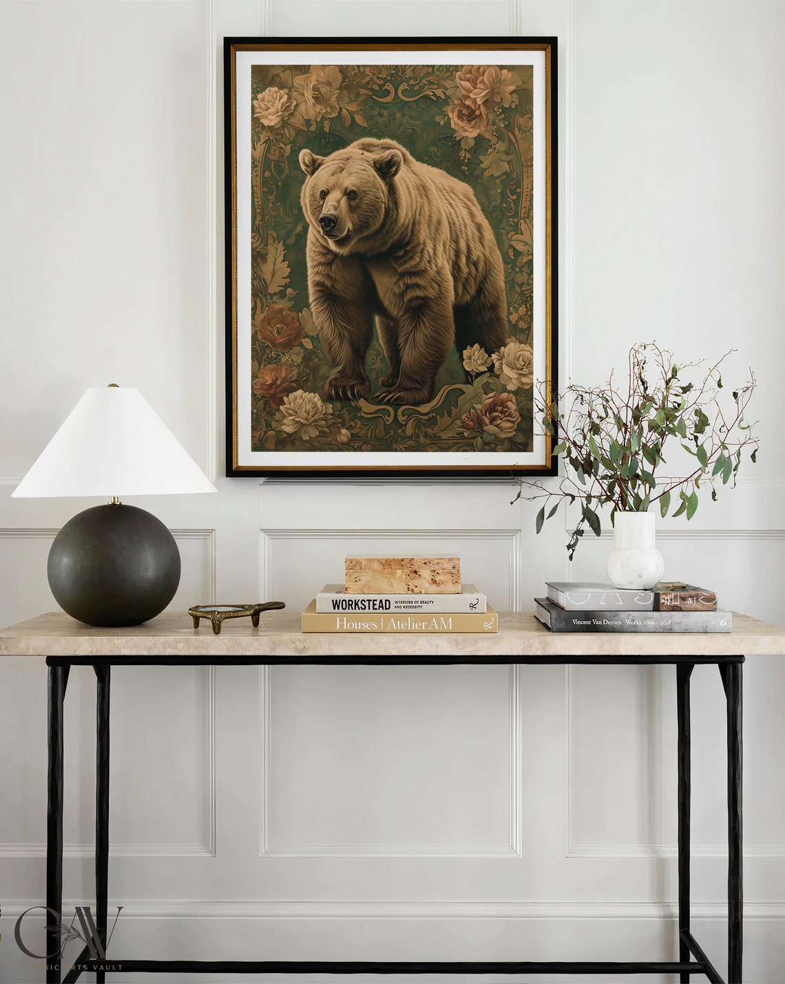 Brown Bear Standing Ornate Floral Vintage Woodland Art Poster - Image 3