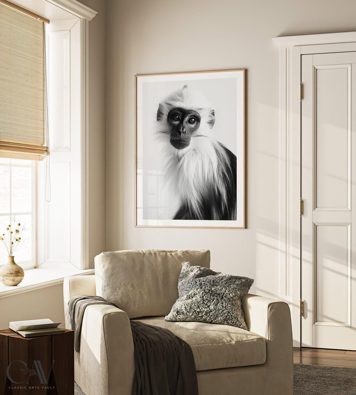 Black and White Monkey Portrait Fluffy Primate Photography Poster - Image 3