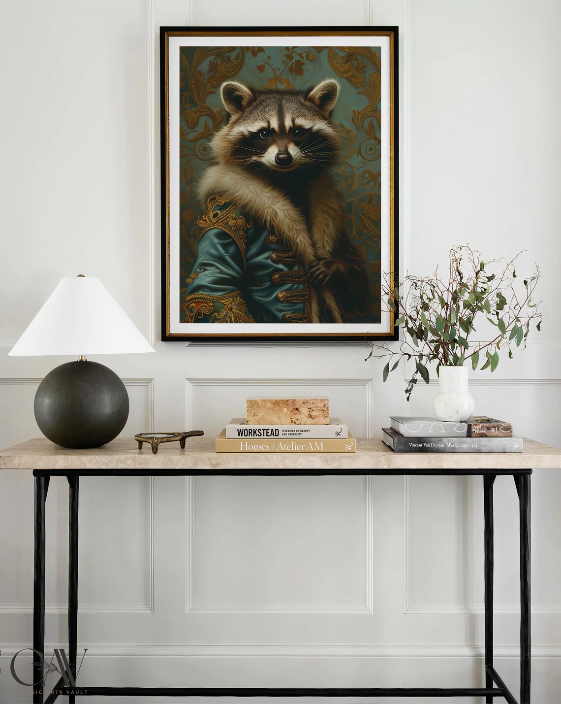 Royal Raccoon Renaissance Portrait Teal Brocade Coat Animal Poster - Image 4