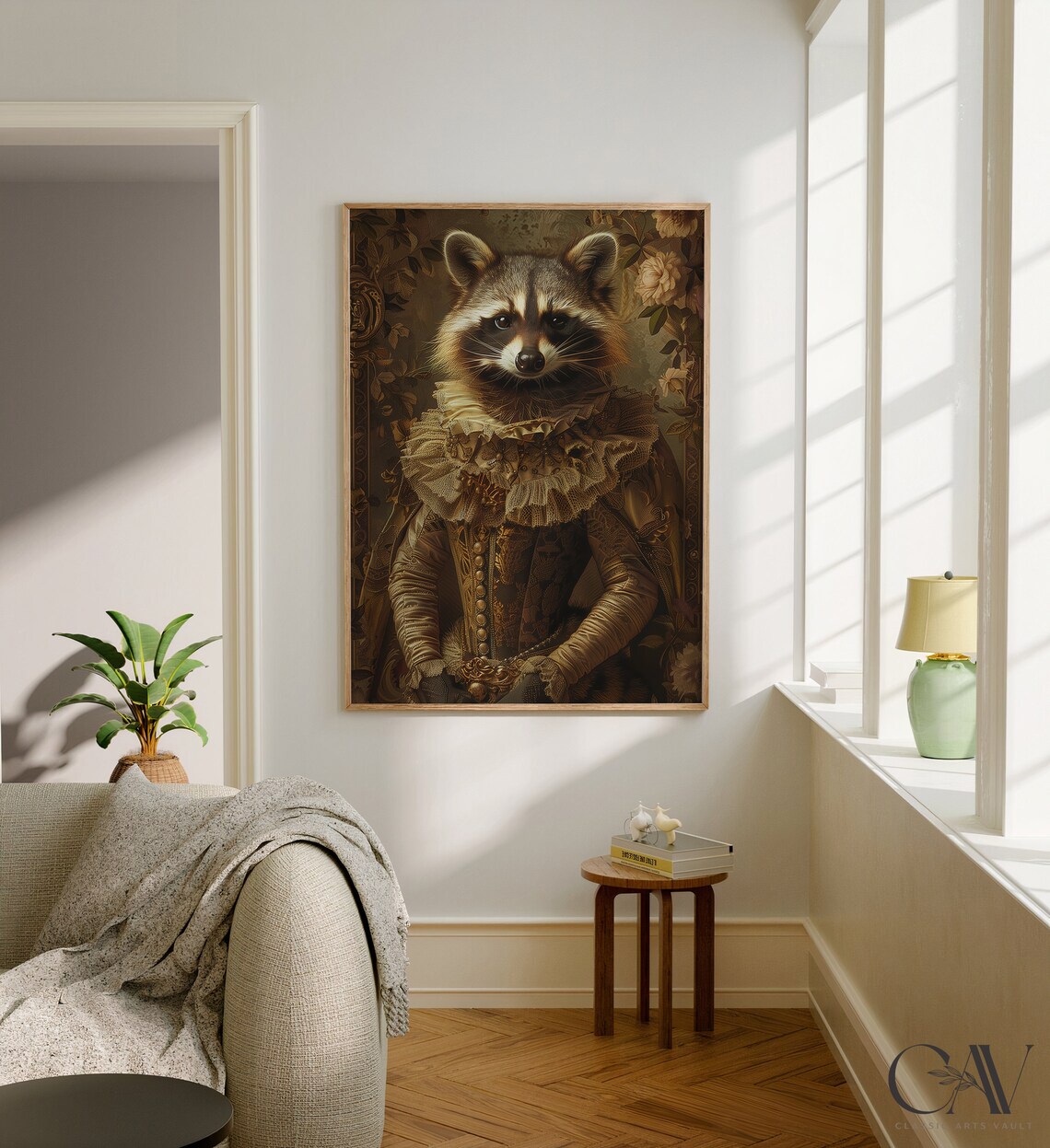 Aristocrat Raccoon Renaissance Lady Lace Gown Vintage Animal Poster - Image 2