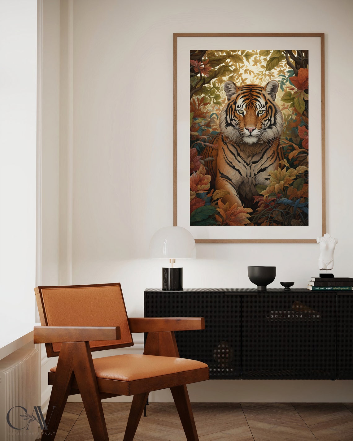 Tiger Portrait In Autumn Foliage Dark Moody Gold Frame Style Poster - Image 5
