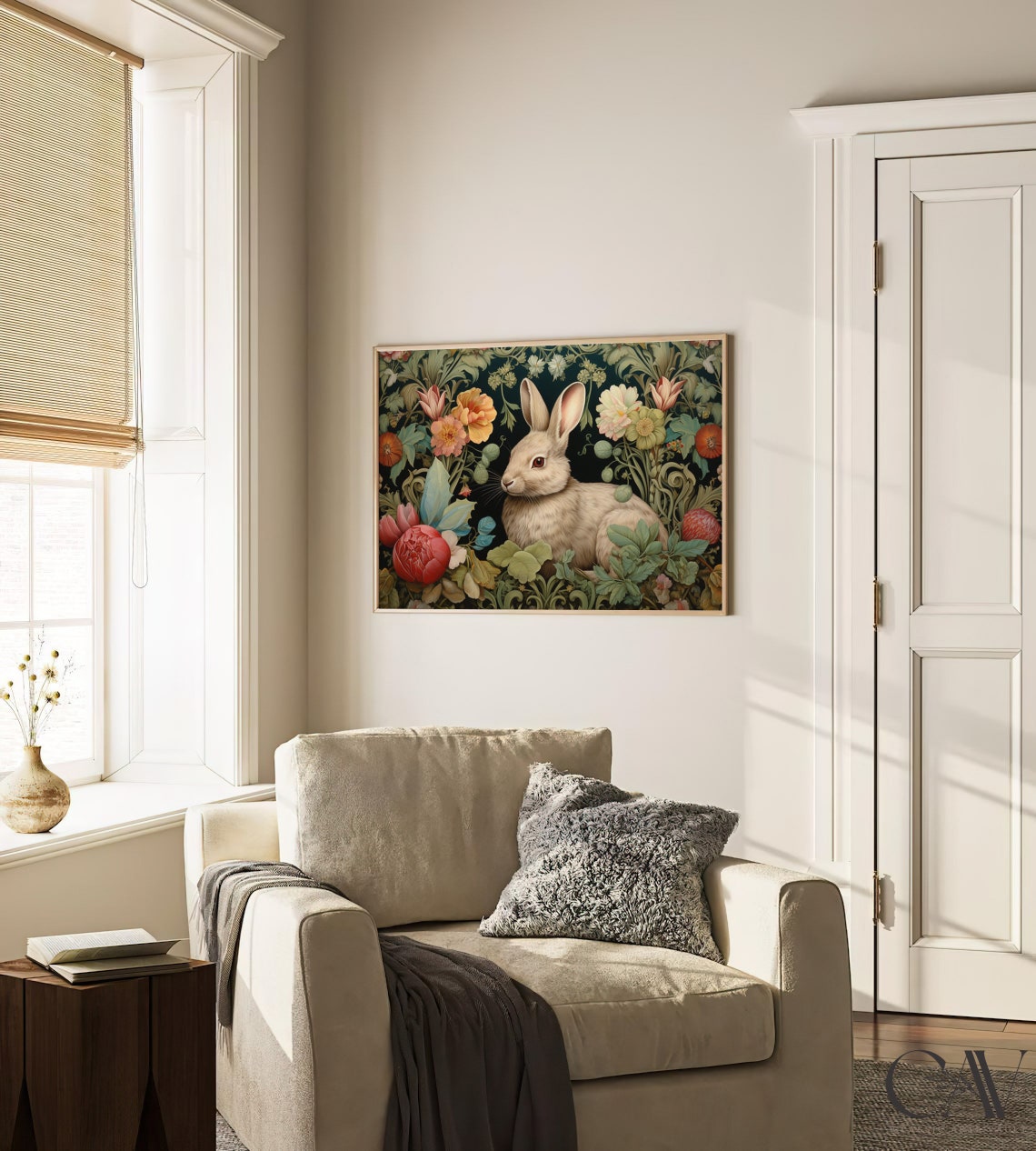 Rabbit in William Morris Style Floral Tapestry Landscape Poster - Image 2