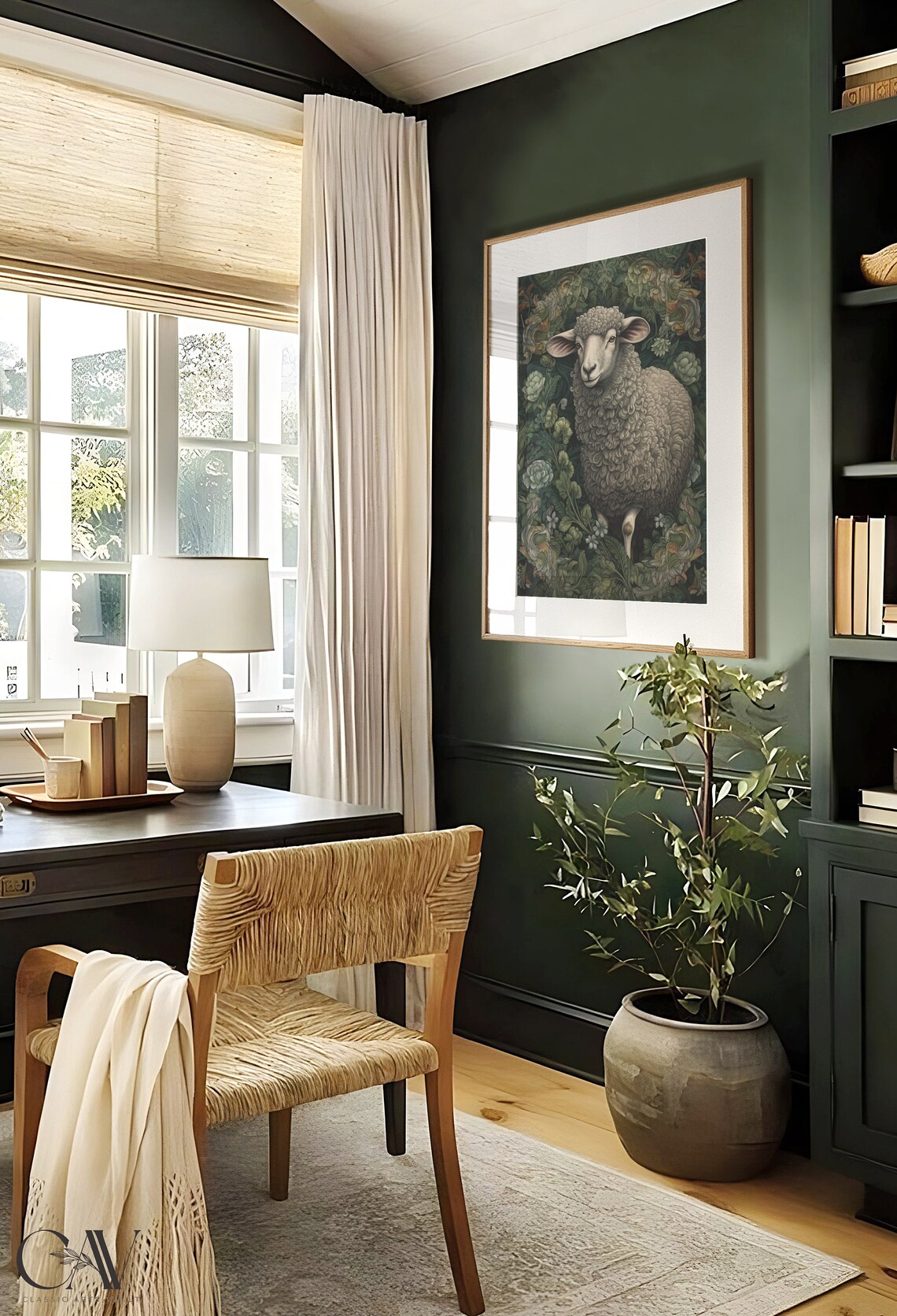 William Morris Inspired Sheep Art Print, Earth Tone - Image 3
