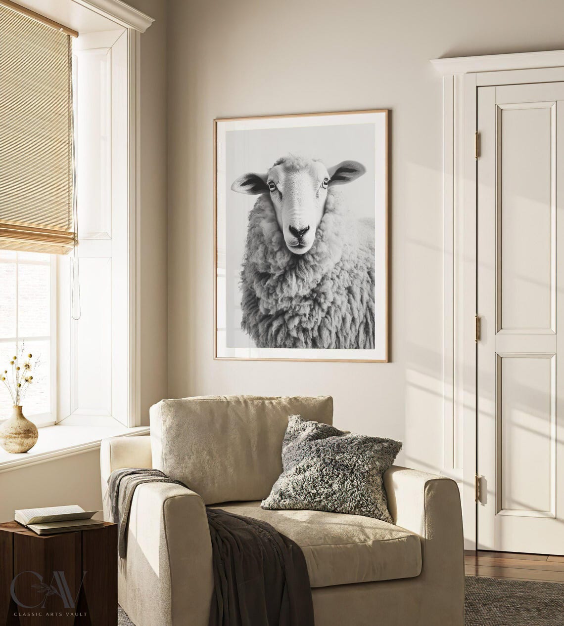 Black and White Sheep Portrait Front View Farm Photography Poster - Image 2