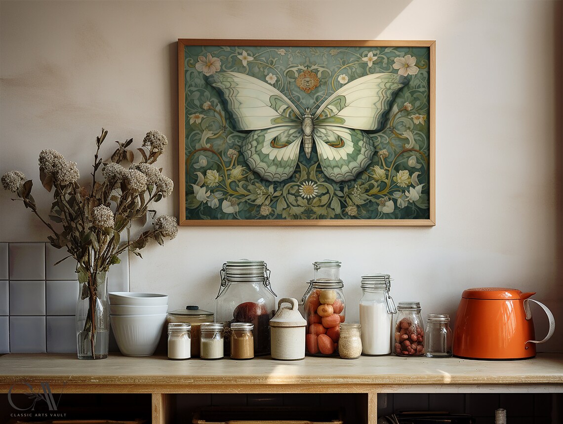 William Morris Inspired Butterfly Art Print, Farmhouse - Image 4