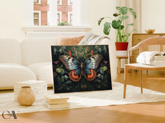 William Morris Inspired Butterfly Art Print Poster Rustic Farmhouse Woodland Extra Large Wall Decor Nature Cabincore 1362