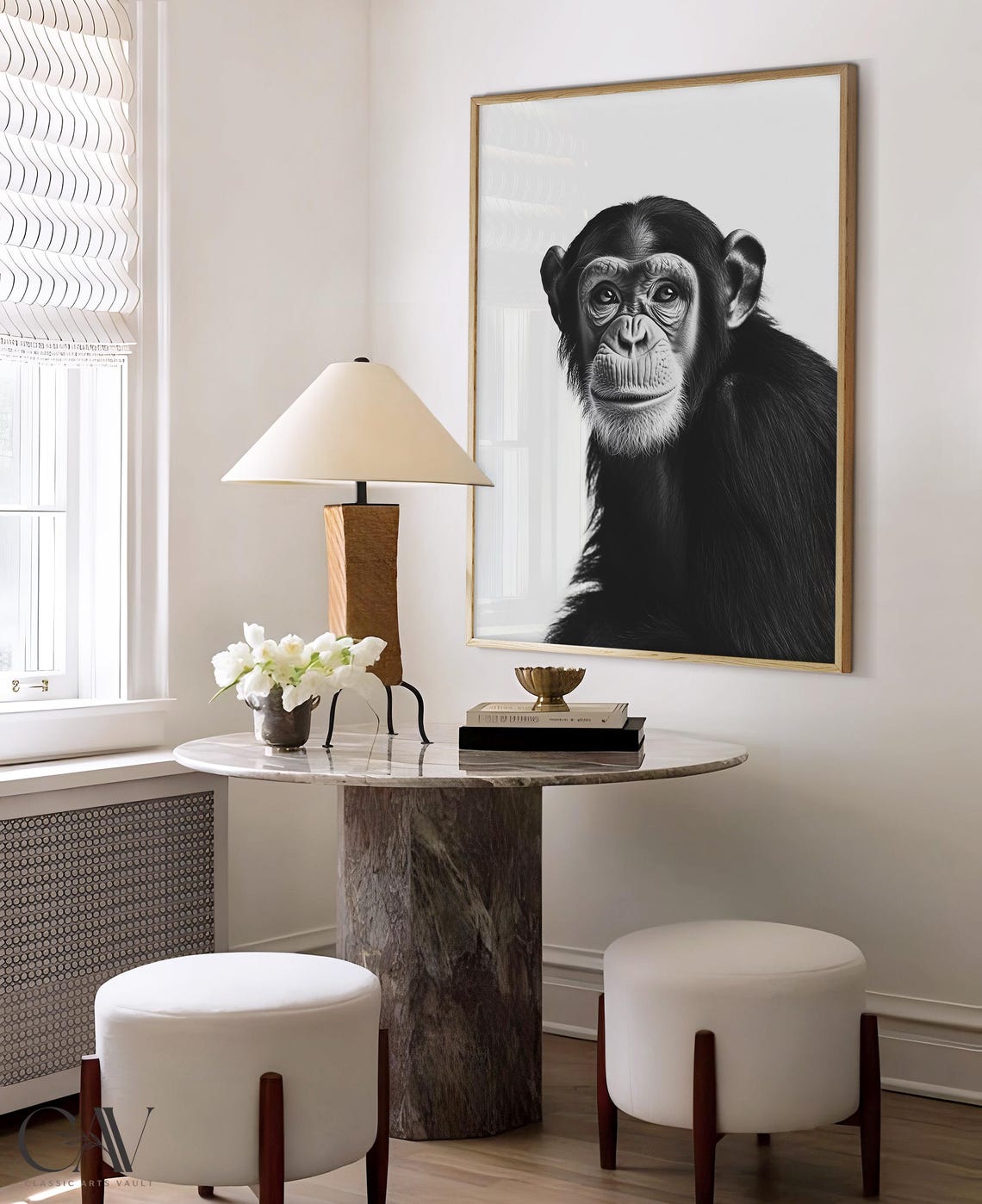 Black and White Chimpanzee Portrait Expressive Primate Art Poster - Image 4