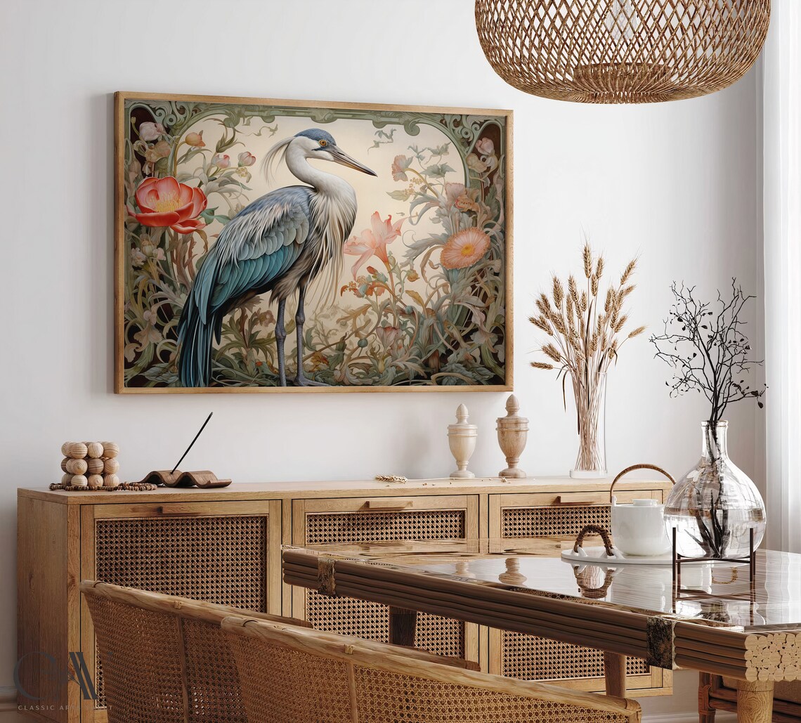 William Morris Inspired Crane Bird Art Print