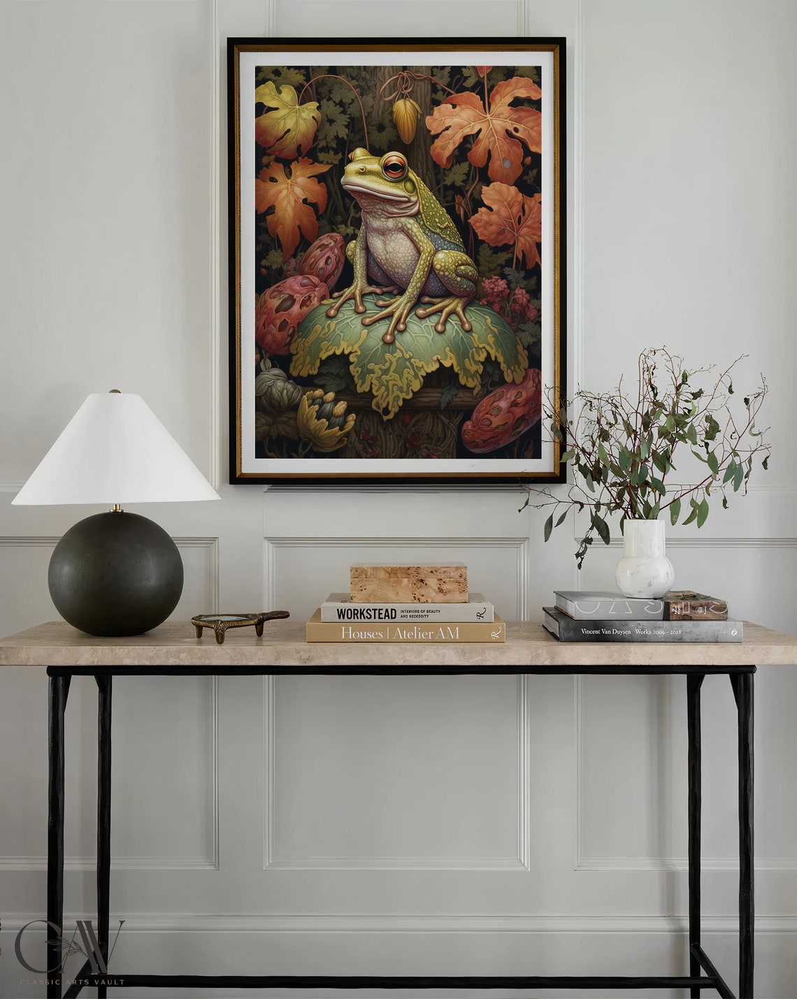 Vintage Green Tree Frog Perched On Leaf Among Autumn Foliage Poster - Image 4