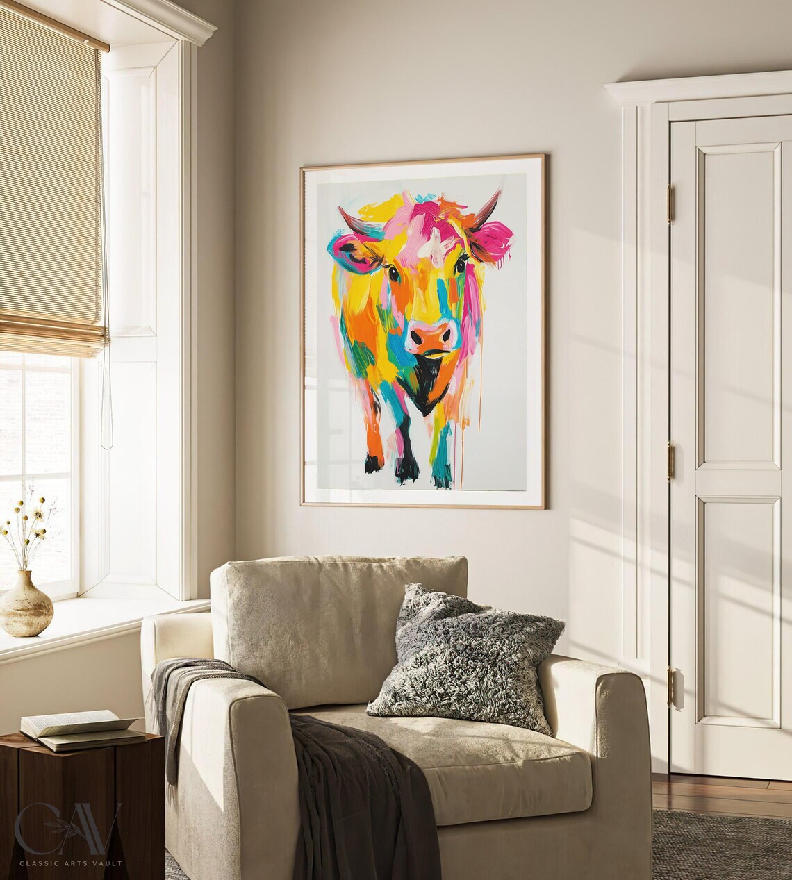 Colorful Pop Art Cow Painting Bright Abstract Animal Wall Art - Image 3