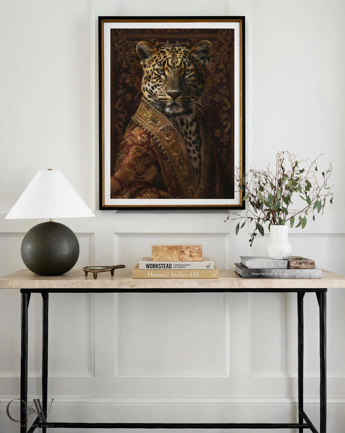 Leopard in Ornate Brocade Robe on Dark Baroque Portrait Poster - Image 3