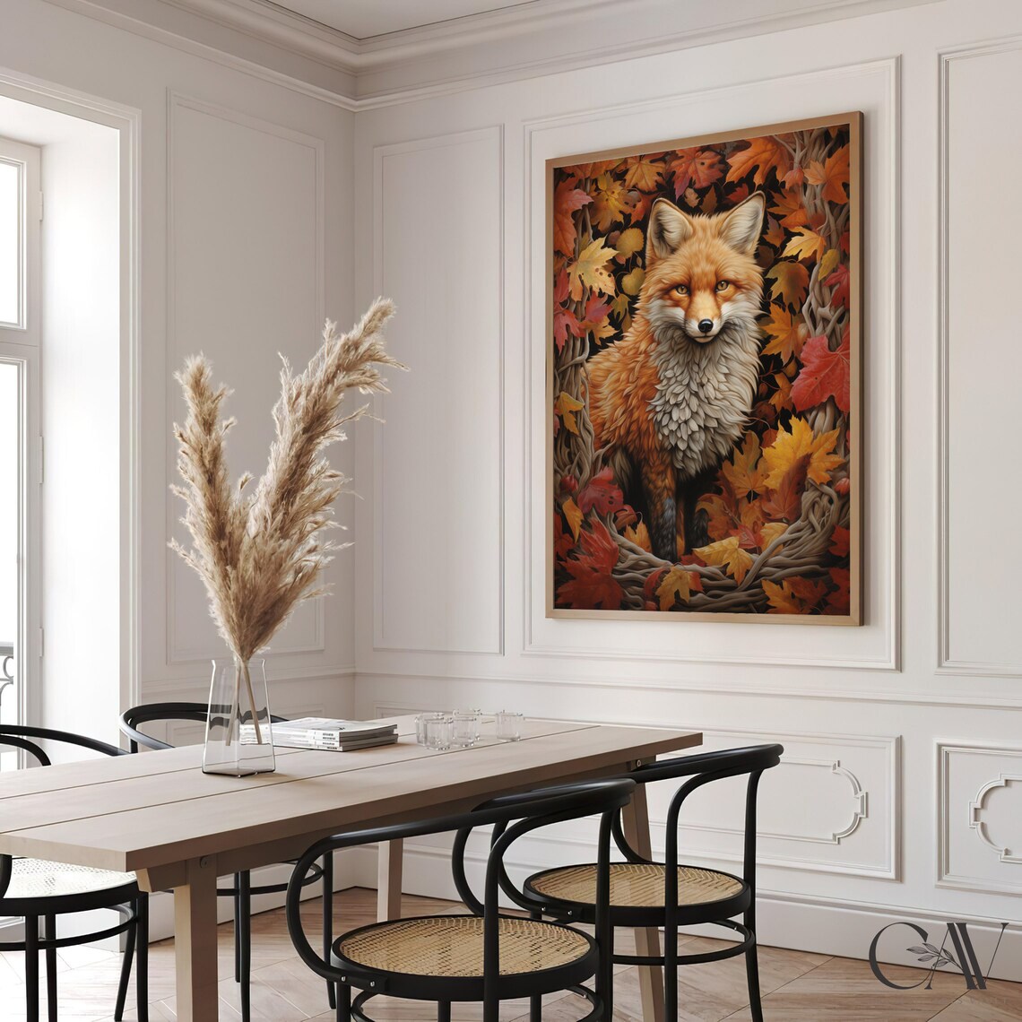 Red Fox Among Autumn Maple Leaves Botanical Wildlife Fall Portrait Poster - Image 3