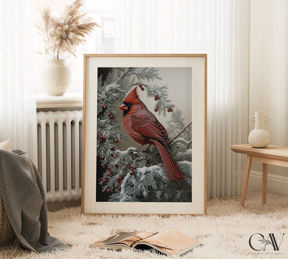 William Morris Inspired Cardinal Bird Art Print - Image 2