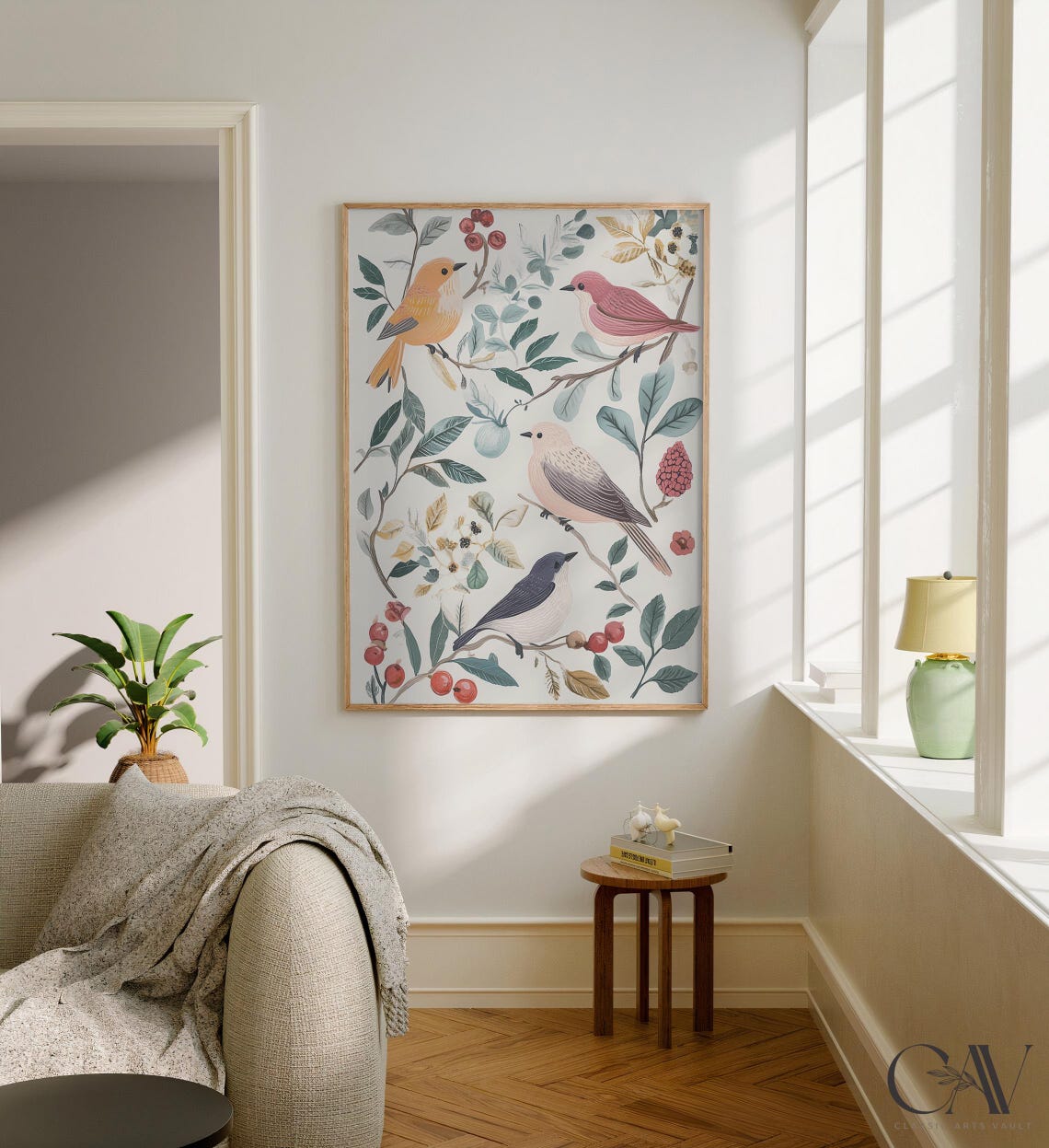 Songbirds And Berries Botanical Illustration Light Style Poster - Image 3