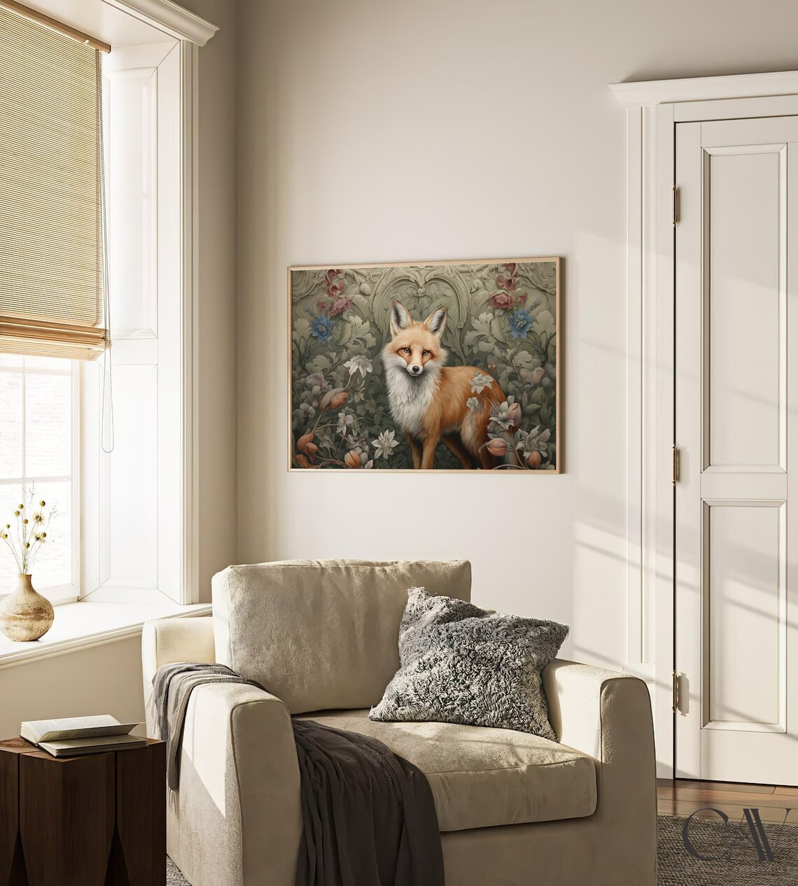 Red Fox Baroque Floral Vintage Botanical Wildlife Art Poster - Image 3