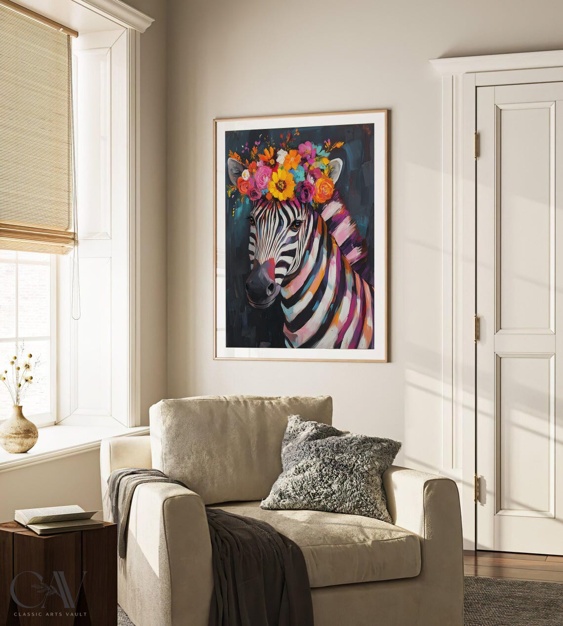 Colorful Zebra Flower Crown Pop Art Painting Wild Animal Wall Art - Image 3