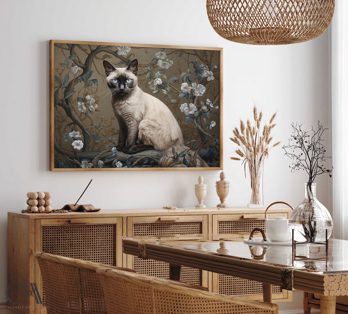 Siamese Cat With Blue Eyes Among White Blossom Branches Poster - Image 5