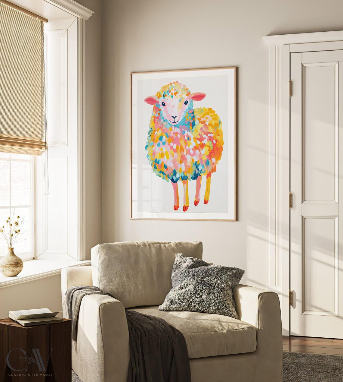 Rainbow Pastel Sheep Painting in Multicolor Wool Nursery Poster - Image 2