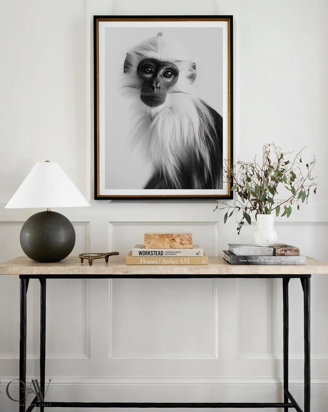 Black and White Monkey Portrait Fluffy Primate Photography Poster - Image 4