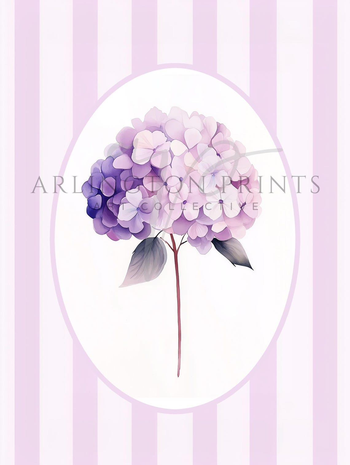 Lavender Hydrangea Bloom on Purple Stripes Botanical Decor Poster - Image 2