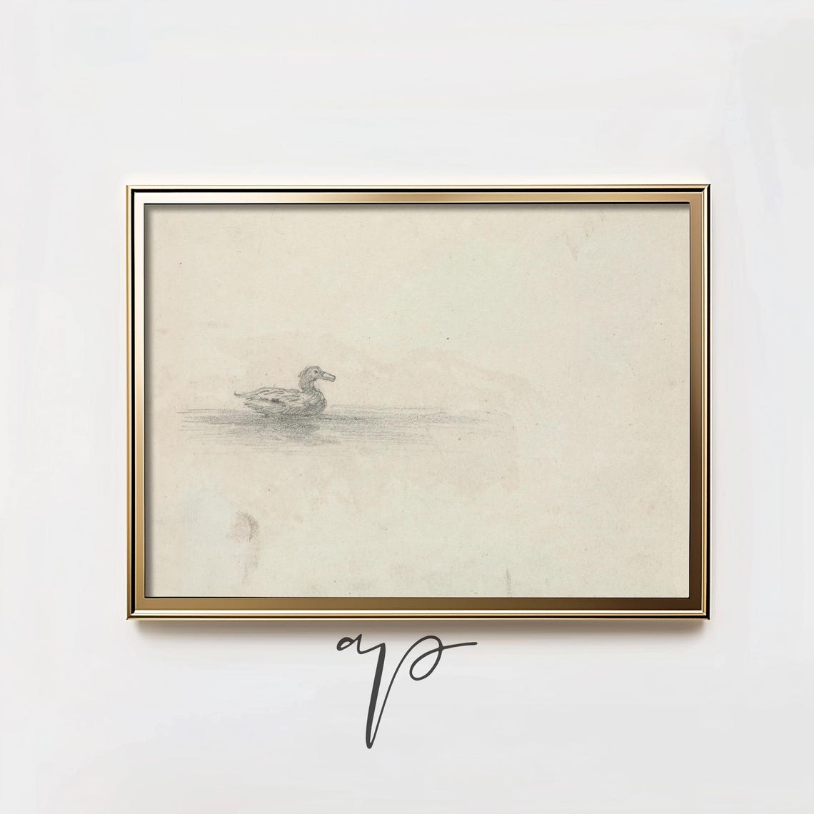 Minimalist Duck Sketch Swimming Antique Farmhouse Art Poster - Image 2