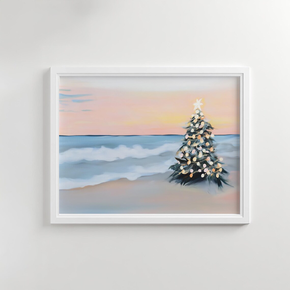 Pastel Coastal Christmas Tree Beach Holiday Poster