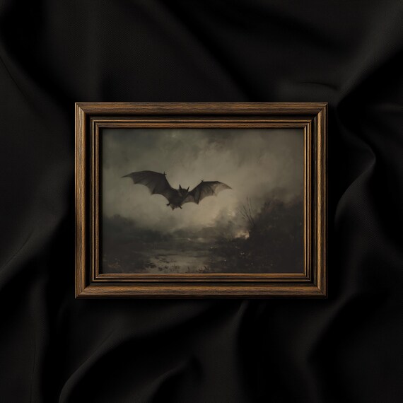 Spooky Bat Wall Art Gothic Halloween Print Haunted House Decor Dark Atmosphere Artwork 6242