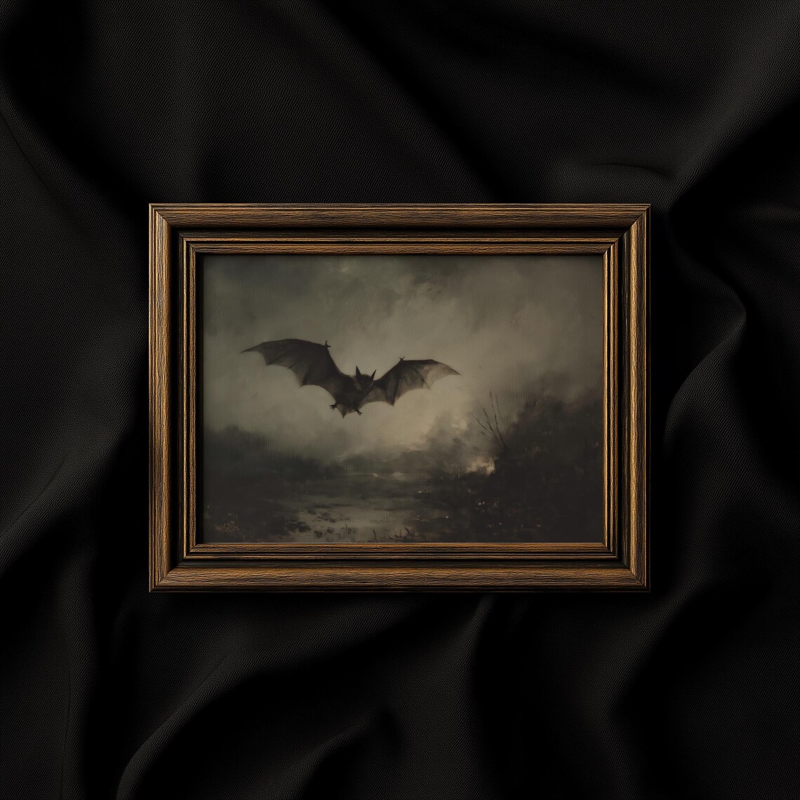 Spooky Bat Wall Art Gothic Halloween Print Haunted House Decor Dark Atmosphere Artwork 6242