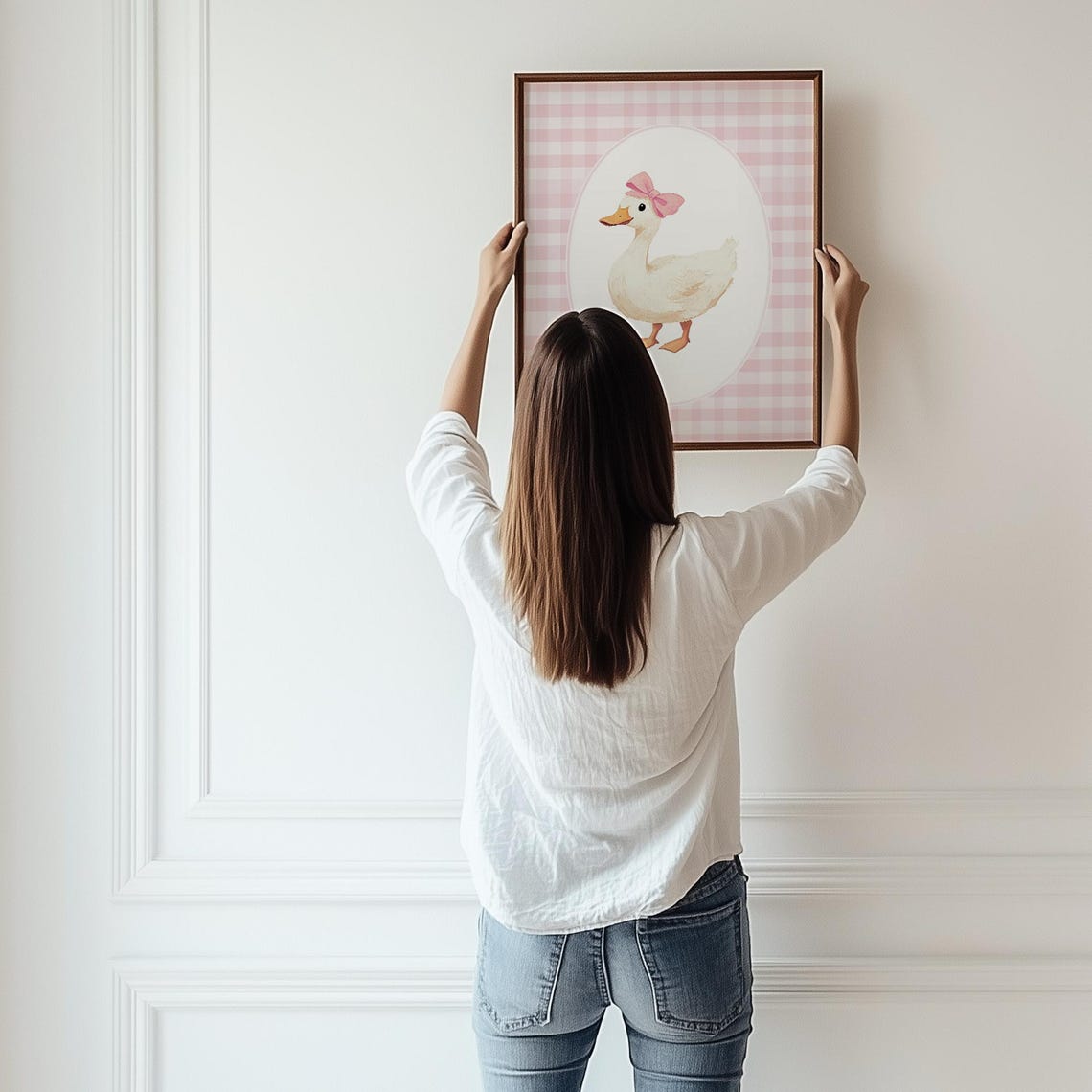 White Duck With Pink Bow Pink Gingham Girls Room Nursery Poster - Image 5