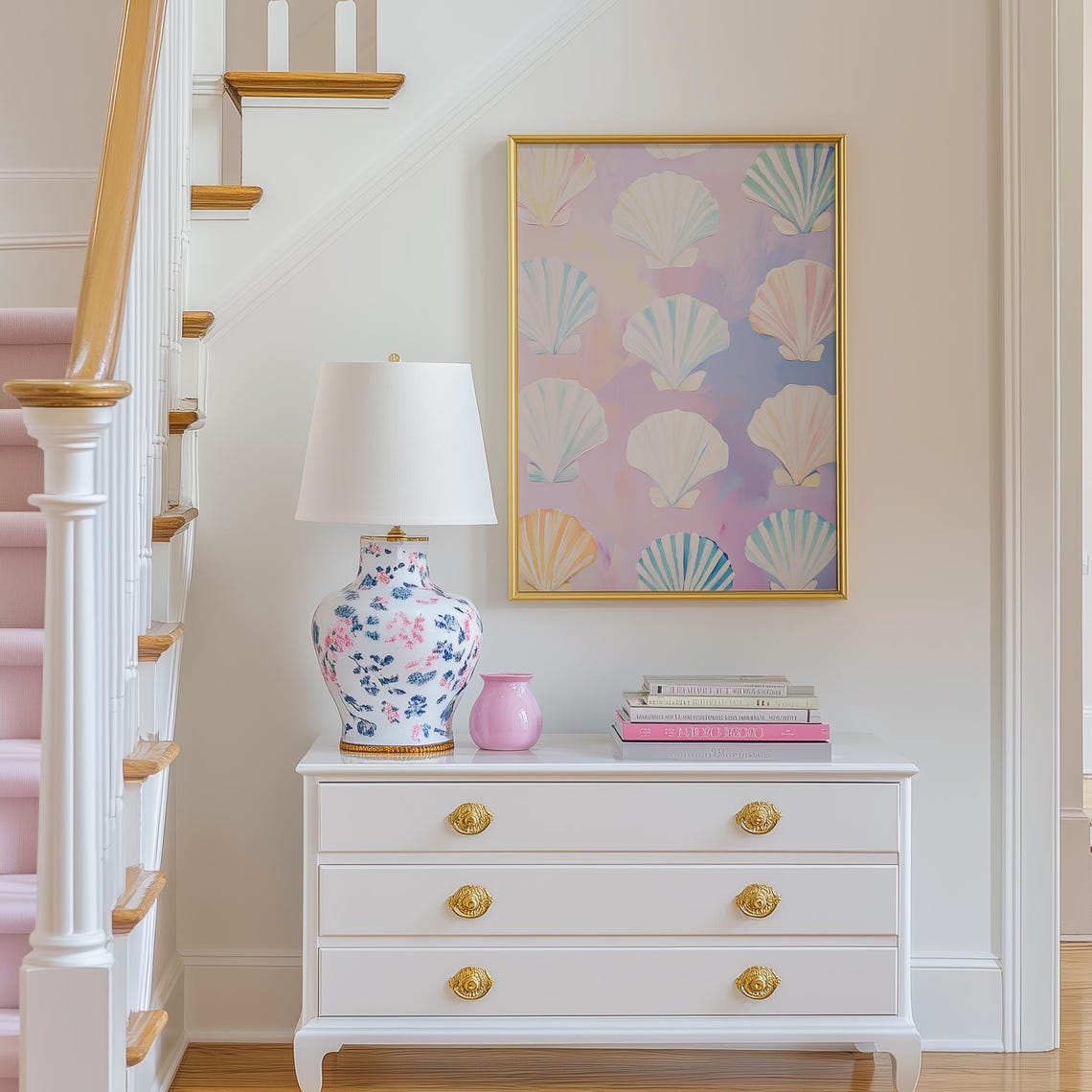 Pastel Scallop Shells Pattern Pink Coastal Beach Girl Room Poster - Image 3
