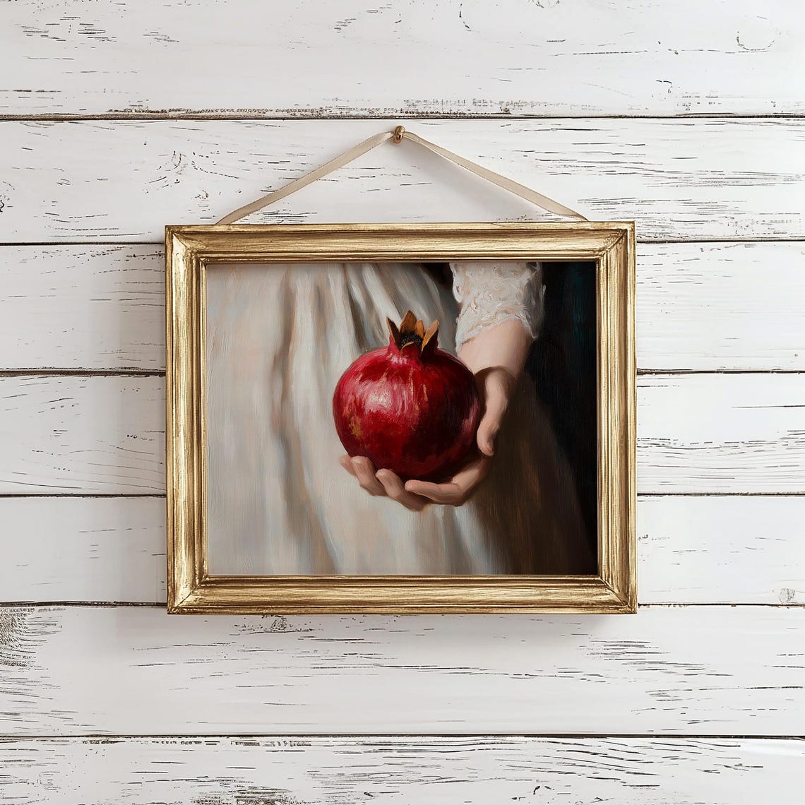Hand Holding Red Pomegranate Vintage Fruit Oil Painting Poster - Image 3