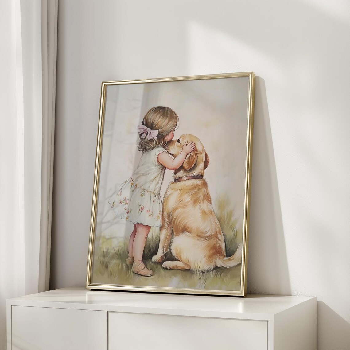 Pink Bow Girl Dog Painting, Coquette Room Decor - Image 4