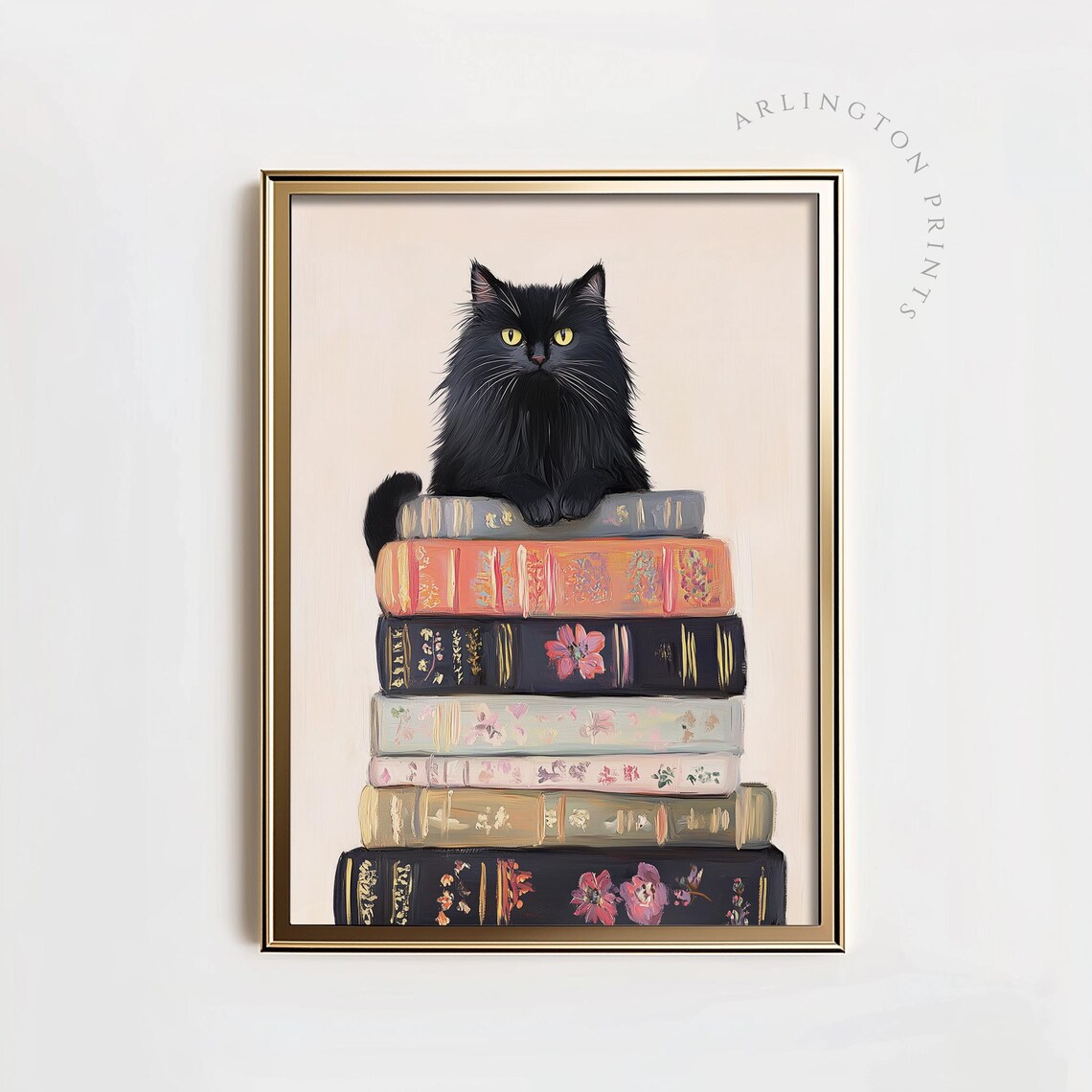 Book Stack Cat, Cute Book Lover Poster