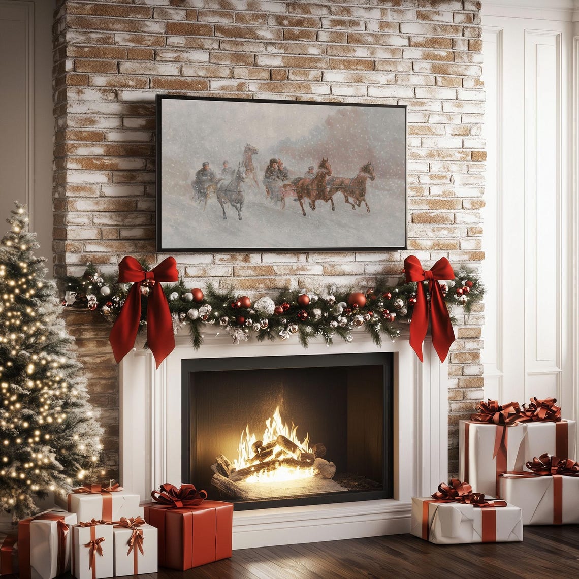 Horse Drawn Sleighs Racing Snowstorm Vintage Winter Painting Poster - Image 3