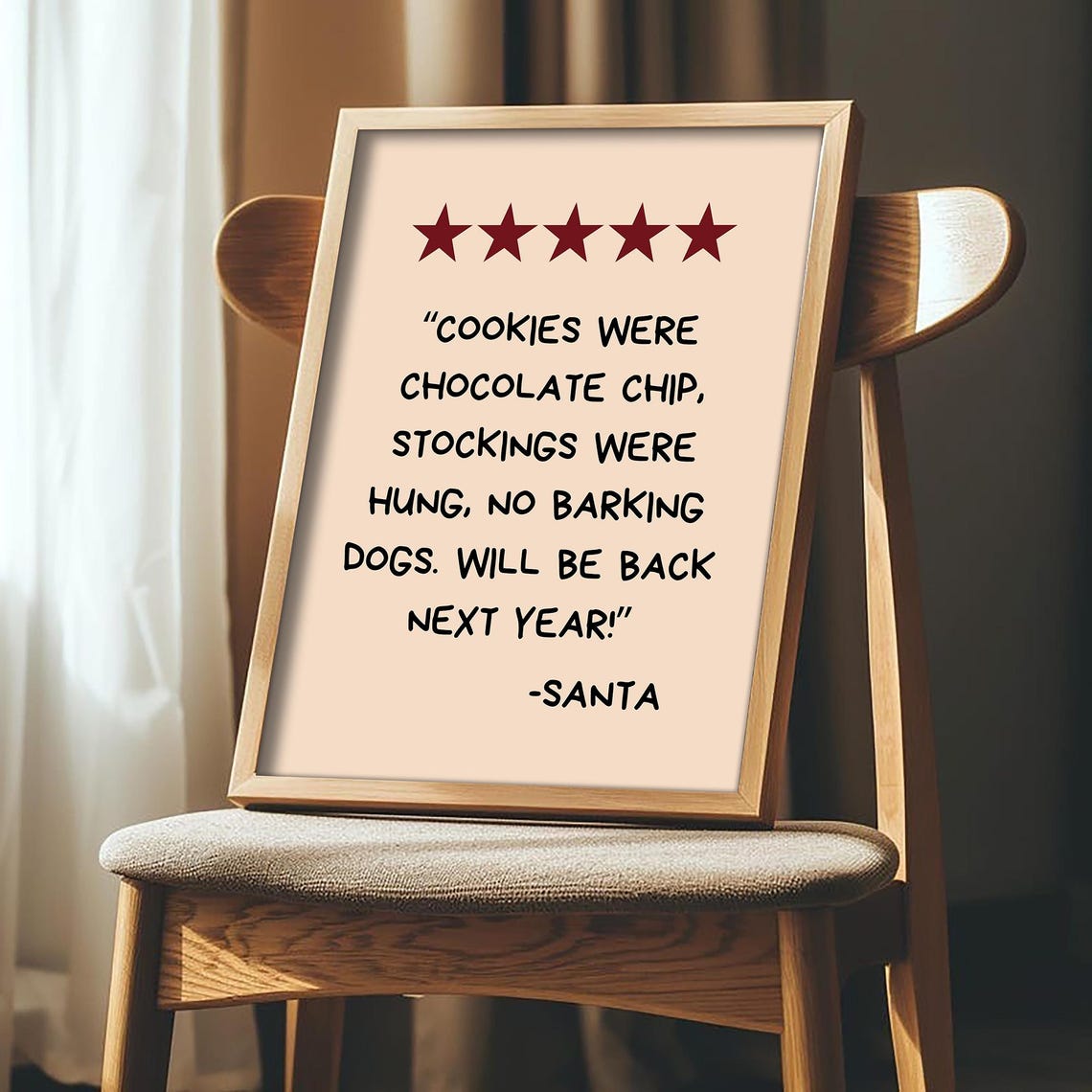 Santa Five Star Review Cookies Quote Funny Christmas Sign Poster - Image 4