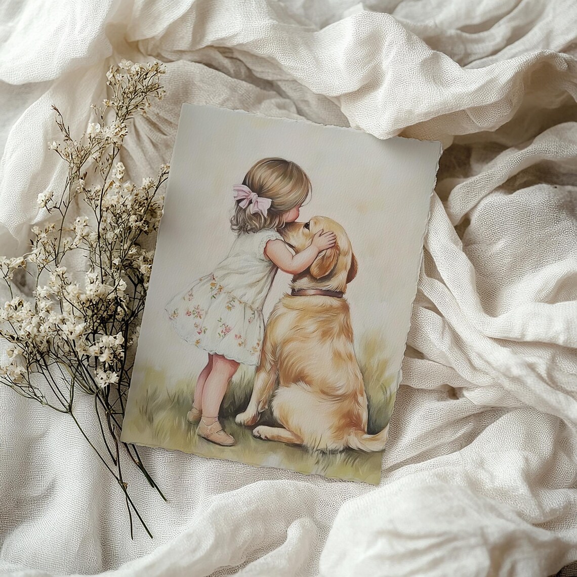 Pink Bow Girl Dog Painting, Coquette Room Decor - Image 2
