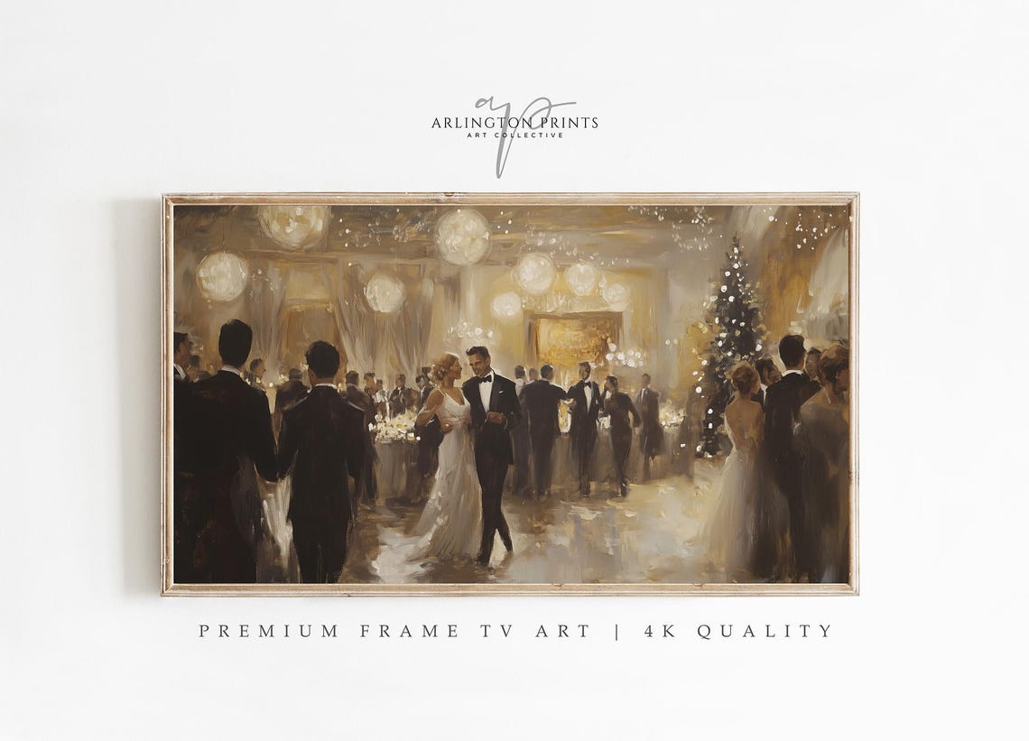 New Years Eve Frame Tv Art Vintage Christmas Party Frame Tv Art Antique Holiday Decor People Dancing Oil Painting Screensaver Tv8199