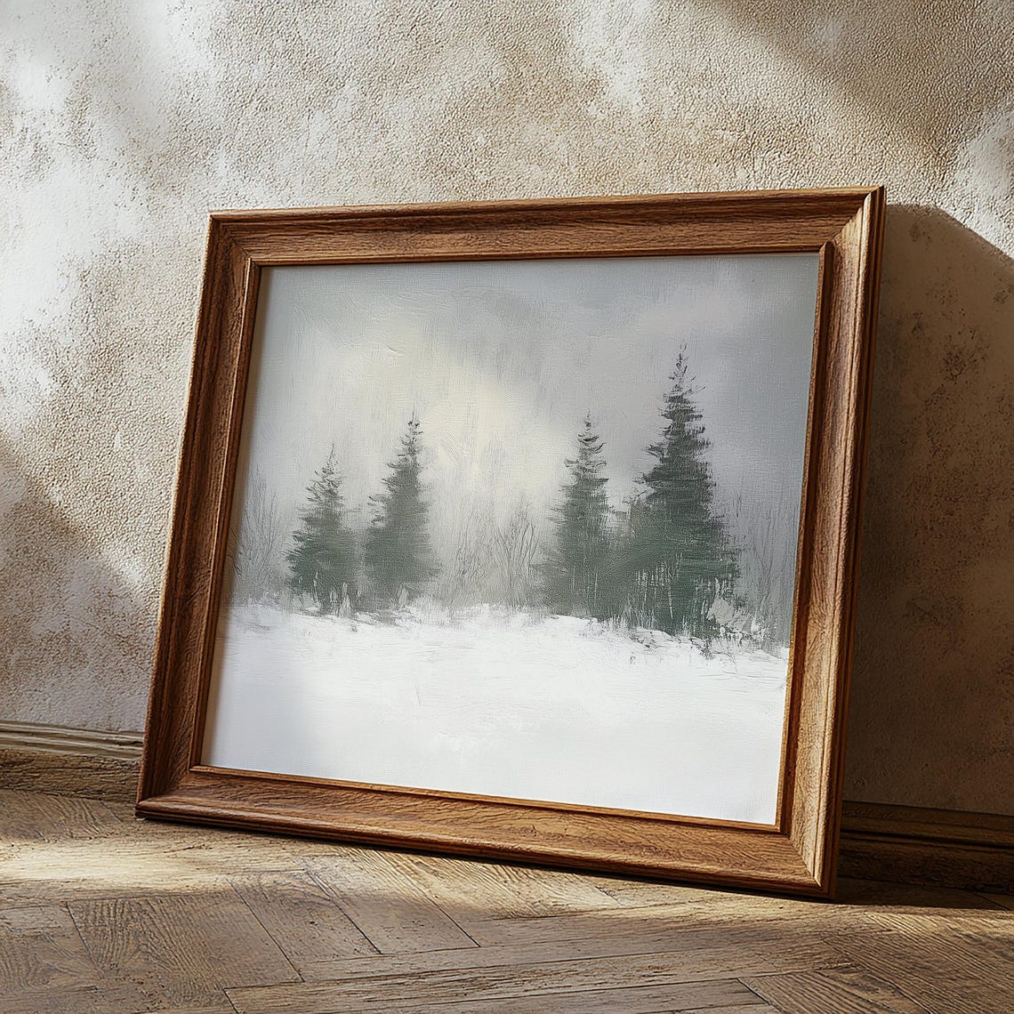 Snowy Pine Forest Winter Landscape Neutral Rustic Wall Print - Image 3