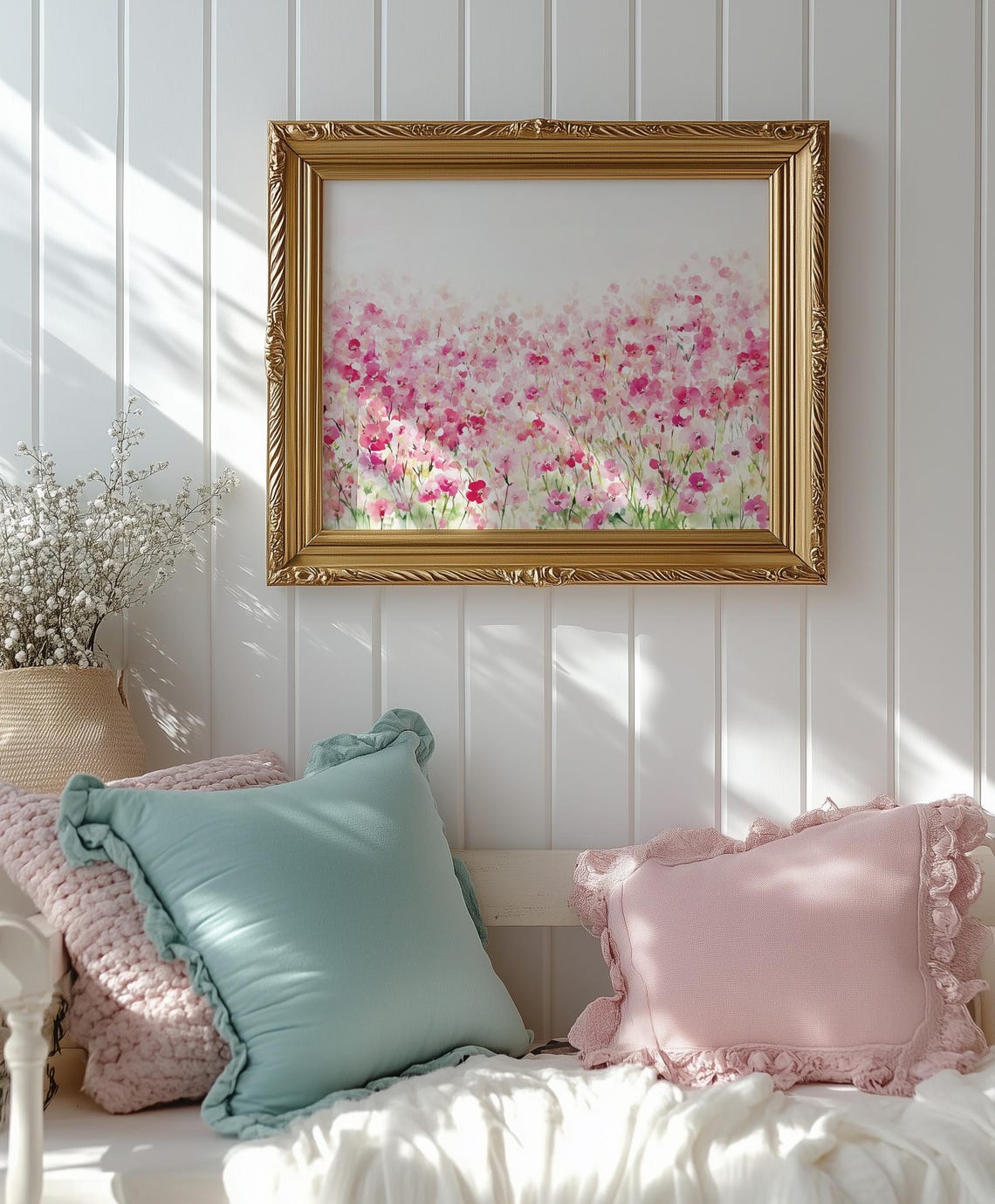 Pink Wildflower Meadow Watercolor Impressionist Floral Art Print - Image 5