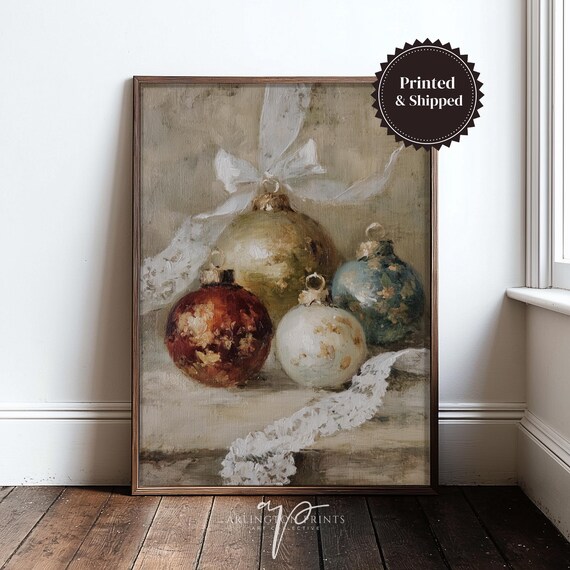 Antique Christmas Ornaments Still Life Vintage Holiday Art Print